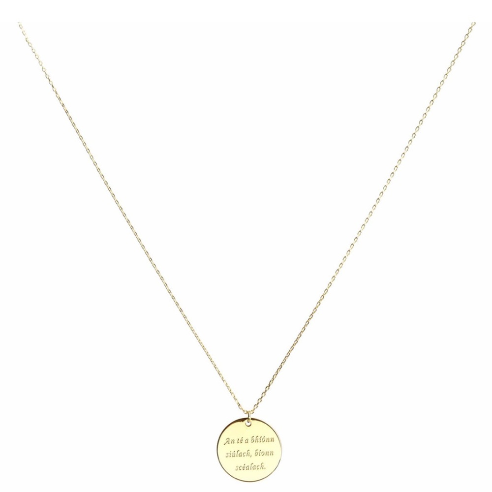 Gold Pendant Necklace with Gaelic Inscription